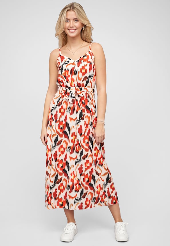 Maxi-Kleid mit V-Neck und Bindegürtel-0