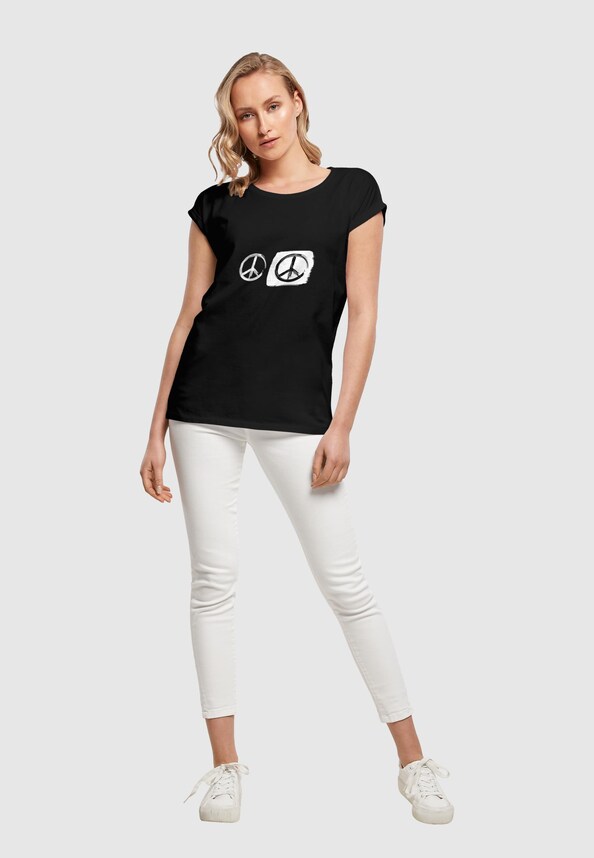 Ladies Peace - Double Peace Black Basic T-Shirt-2
