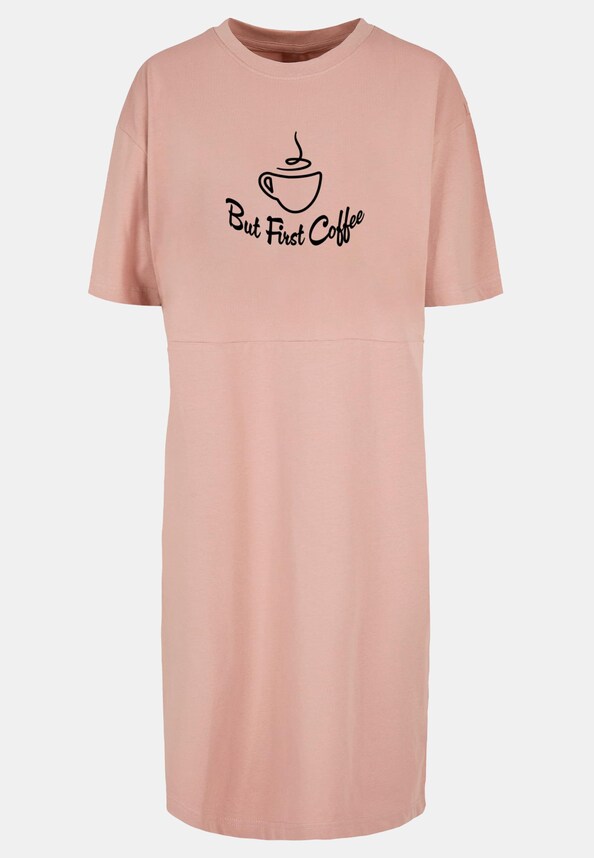 Ladies But First Coffee Oversized Slit Tee-2
