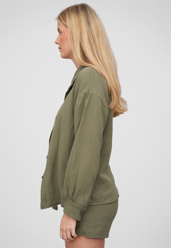 Cloud5ive Damen Oversize Musselin Bluse mit Knopfleiste-2