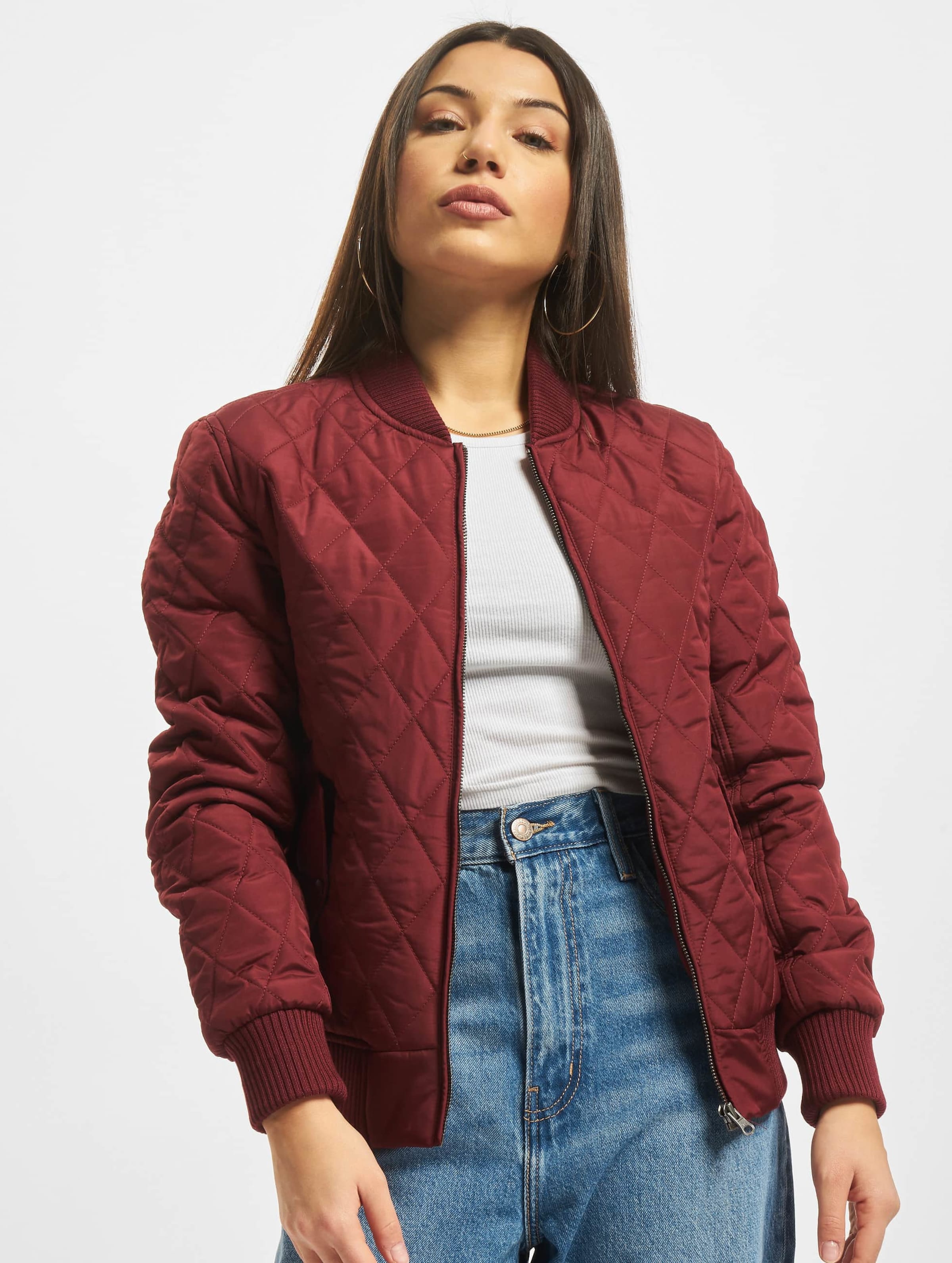 Urban Classics Ladies Diamond Quilt Nylon Jacket Frauen,Unisex op kleur rood, Maat XL