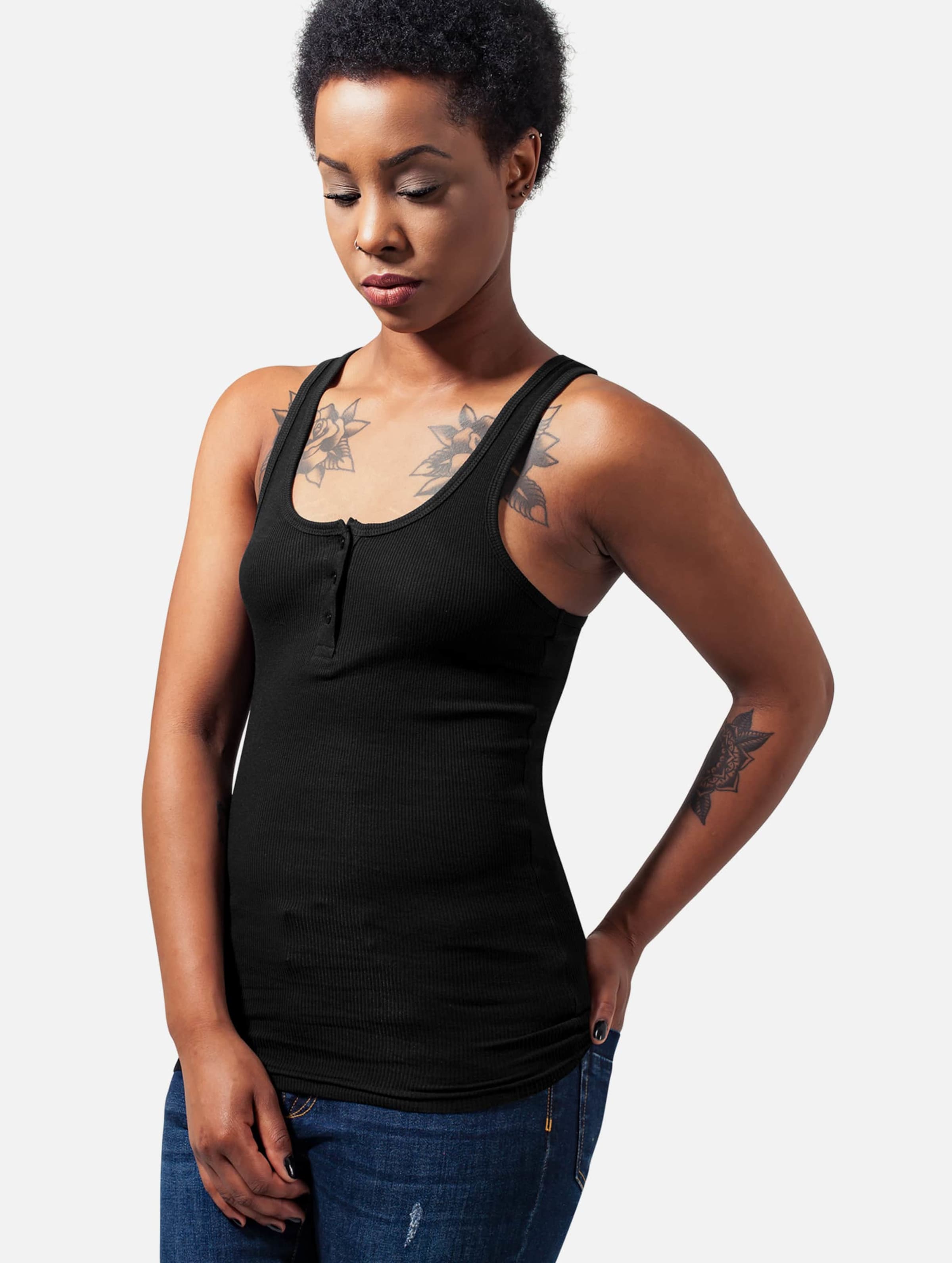 Urban Classics Ladies Button Tanktop op kleur zwart, Maat XL