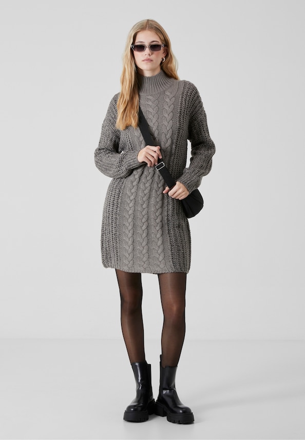 NMLORI L/S HIGH NECK CABLE KNIT DRESS-2