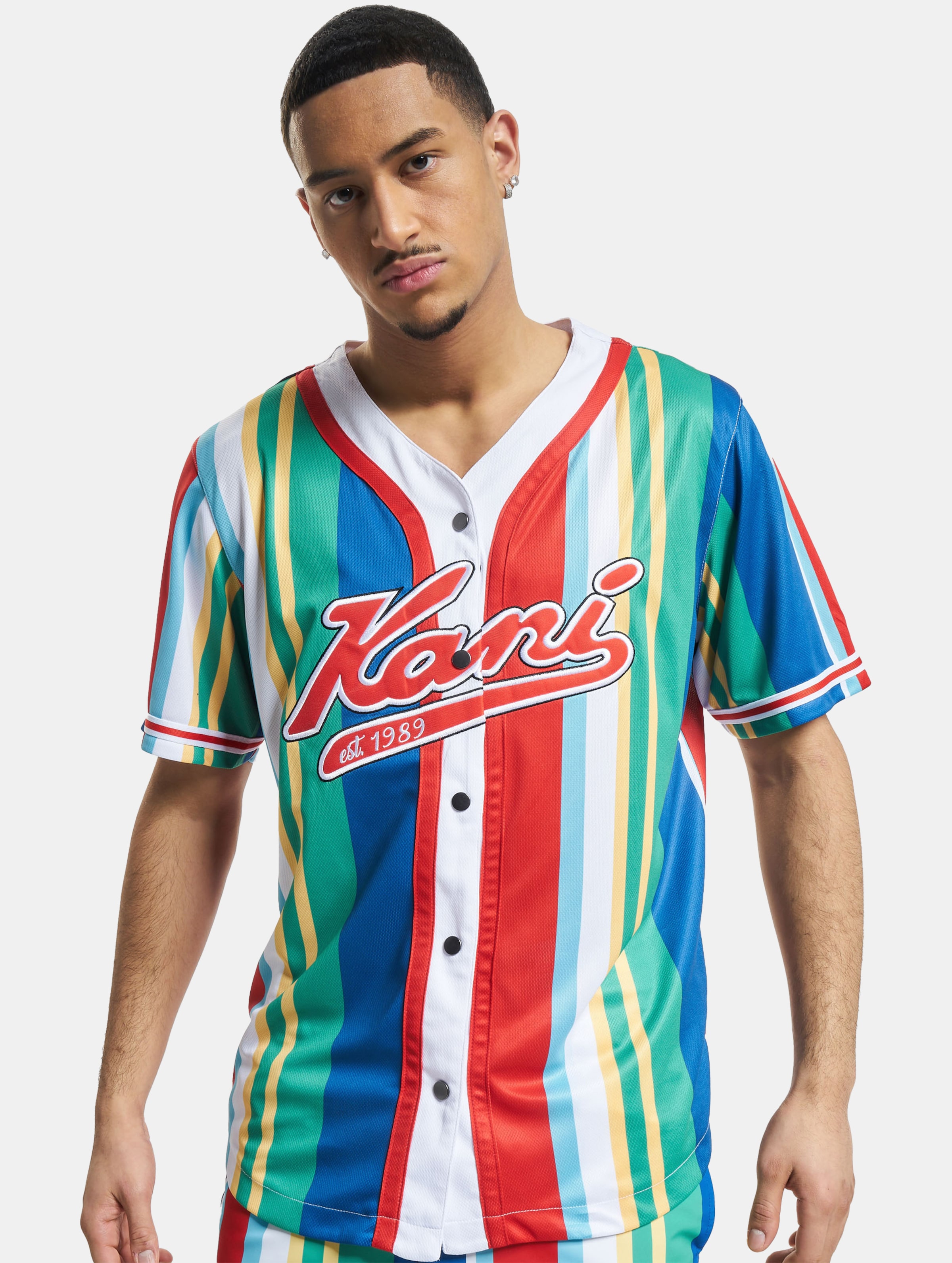 Karl Kani Varsity Striped Baseball Shirt Männer,Unisex op kleur kleurrijk, Maat XXL