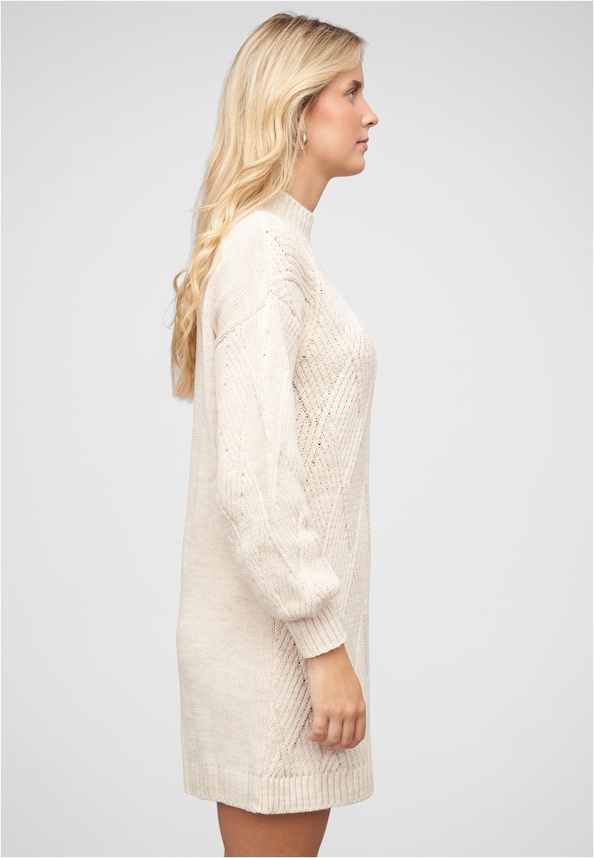 Strickkleid mit Rautenmuster und hohem Kragen-3
