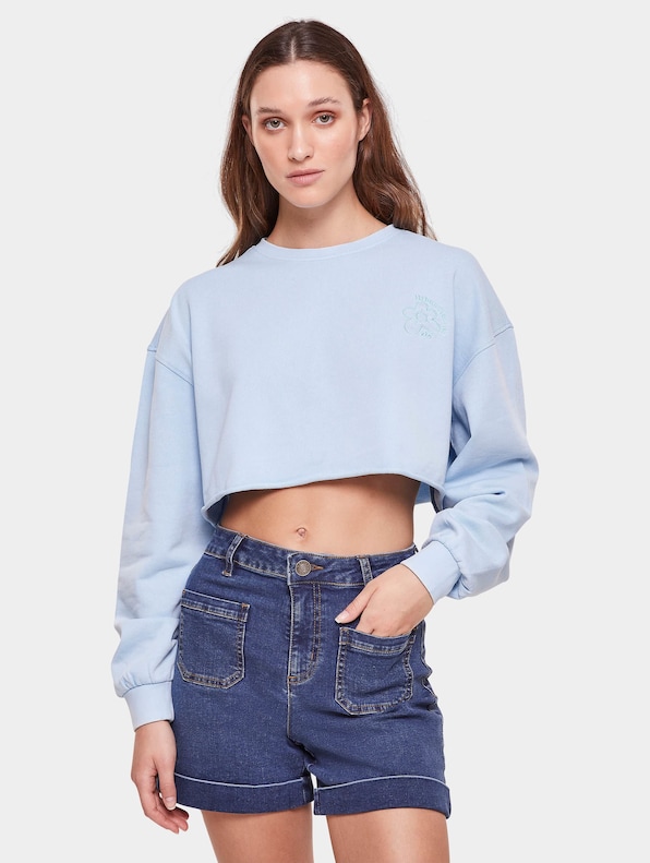 Ladies Cropped Flower Embroidery Terry-0