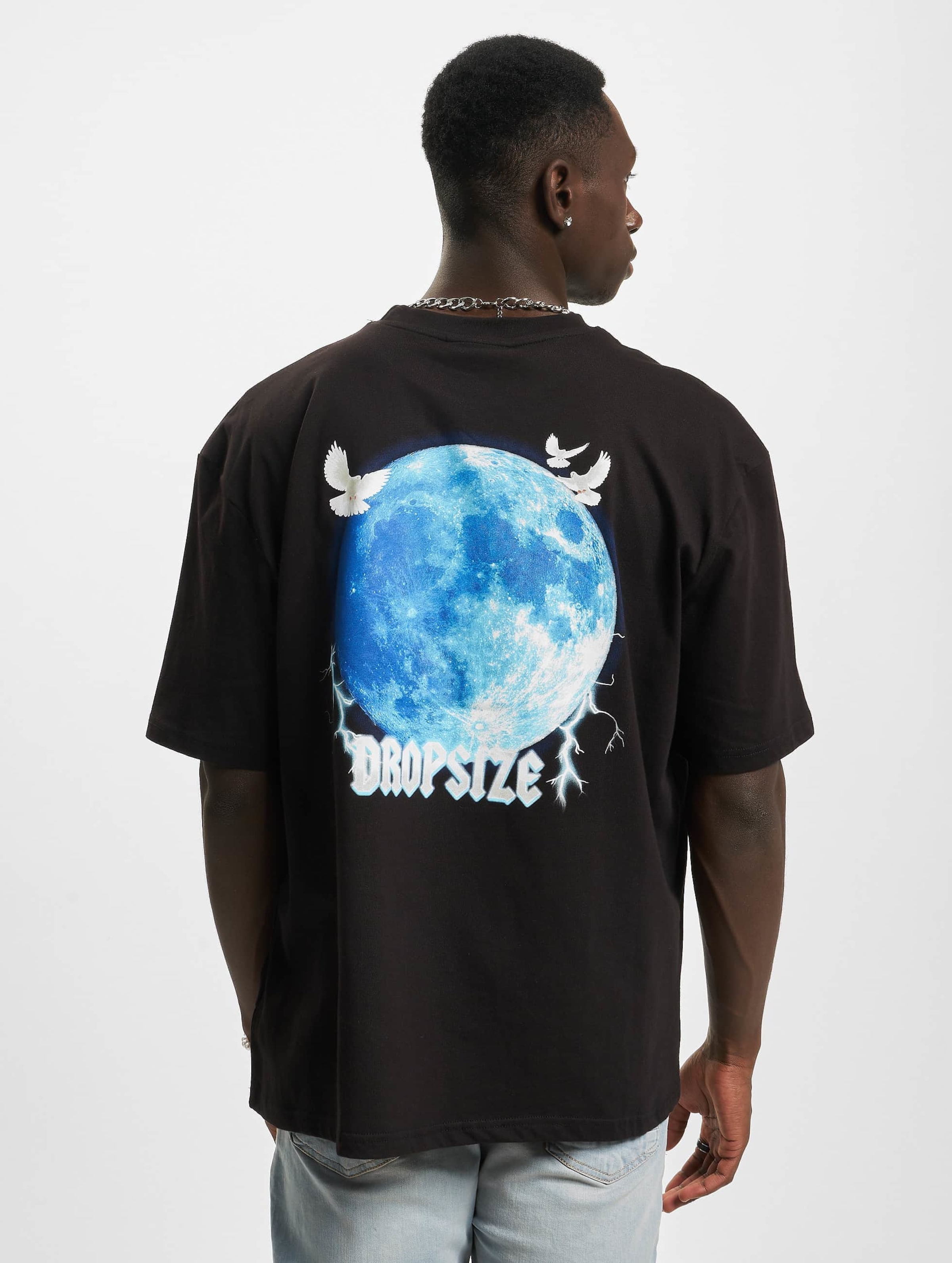 Dropsize Heavy Oversize Moon Design T-Shirt Mannen op kleur zwart, Maat XS