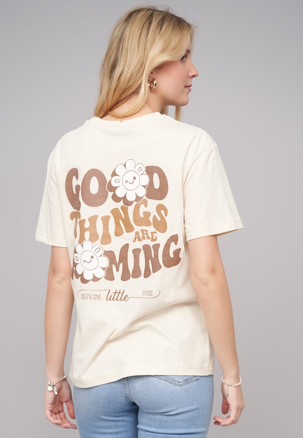Ladies 77 Good Things Sand Tee-1