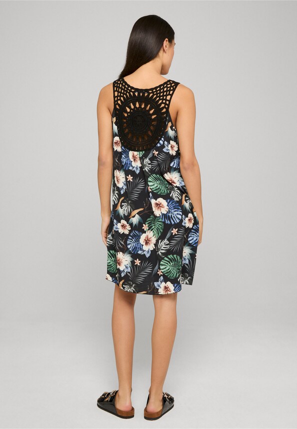 Cloud5ive Kleid A-Linie Häkeleinsatz Tropical AOP-1