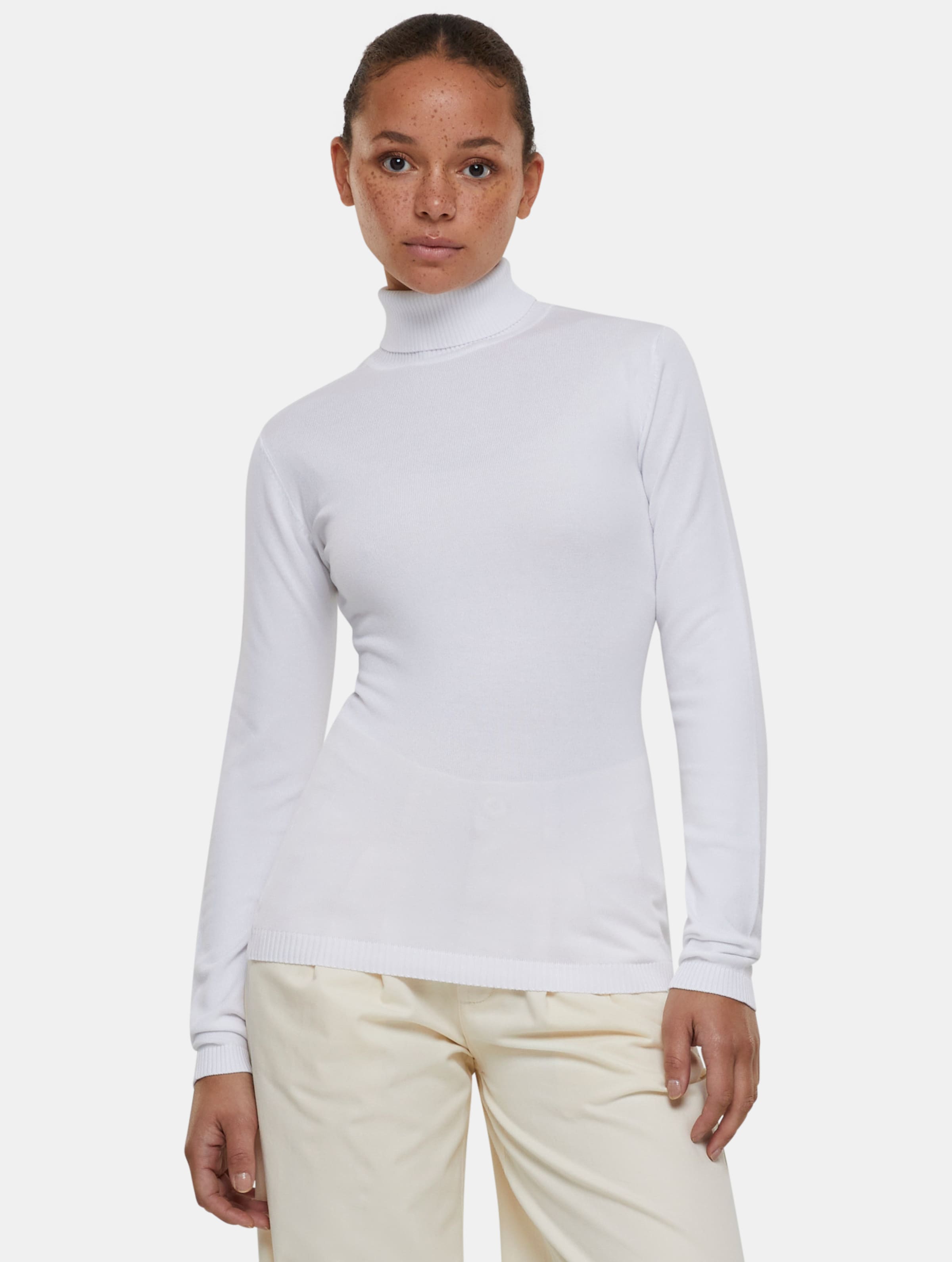 Urban Classics Ladies Knitted Turtleneck Longsleeves Vrouwen op kleur wit, Maat 3XL