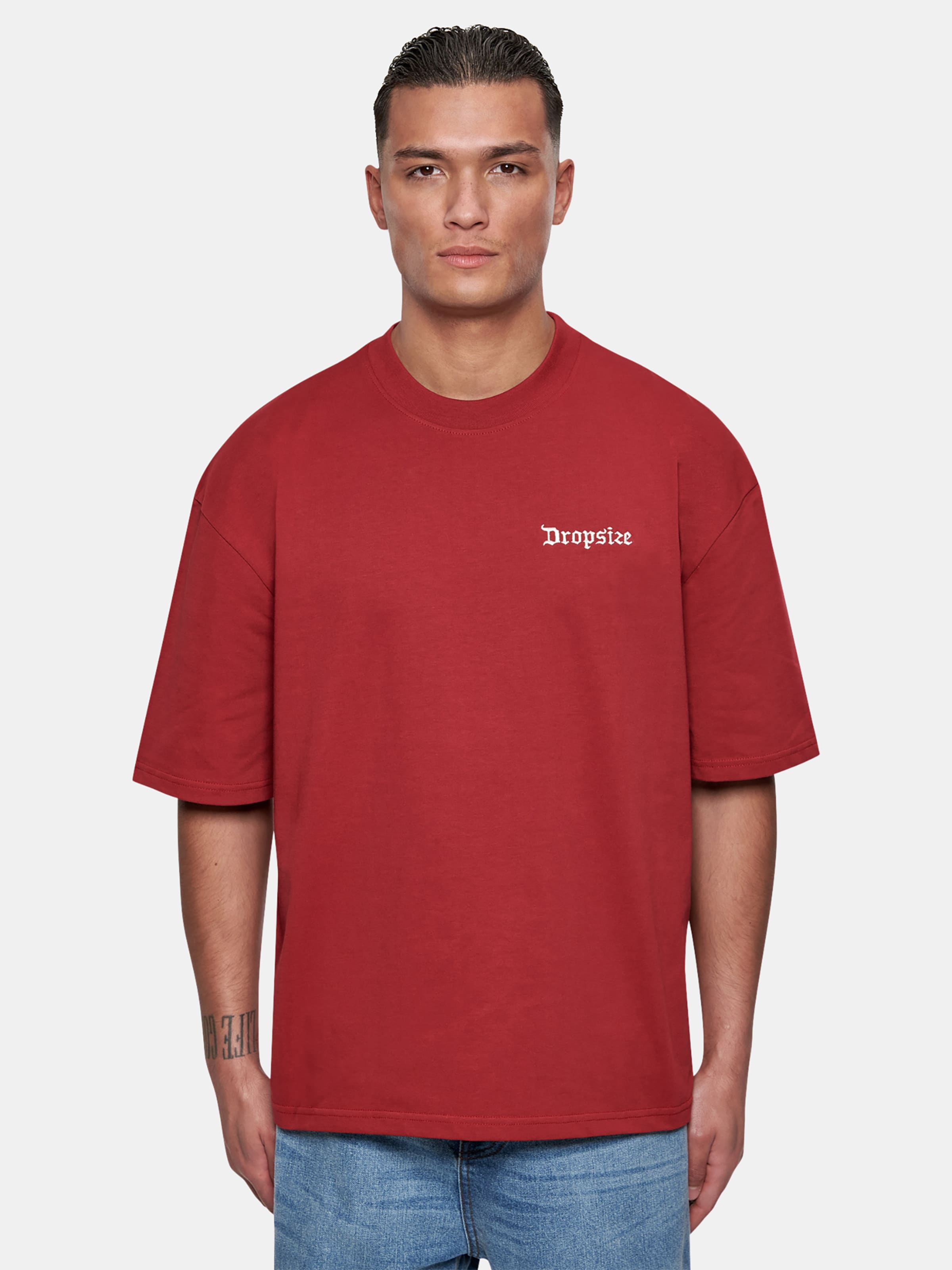 Dropsize Heavy Oversize Embo T-Shirt op kleur rood, Maat S