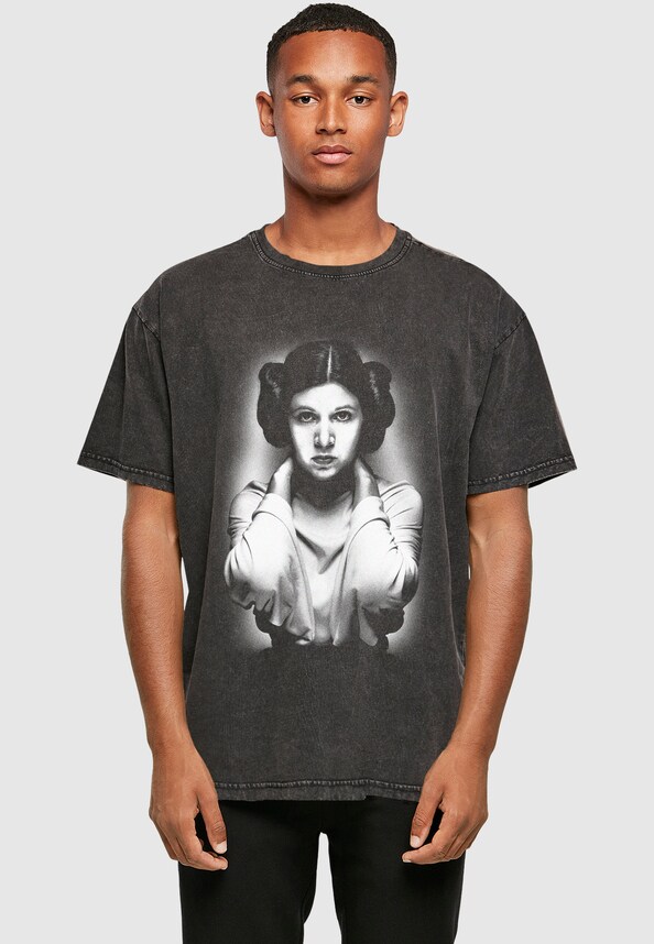 Star Wars Princess Leia Picture Acid Wash Heavy Oversize Tee-0