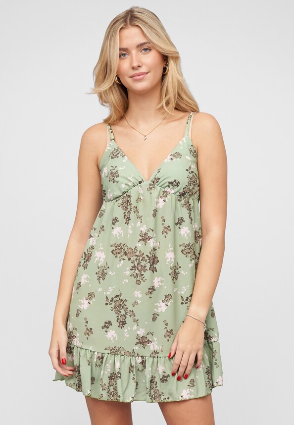 Struktur Träger Kleid mit Floralem Print-0