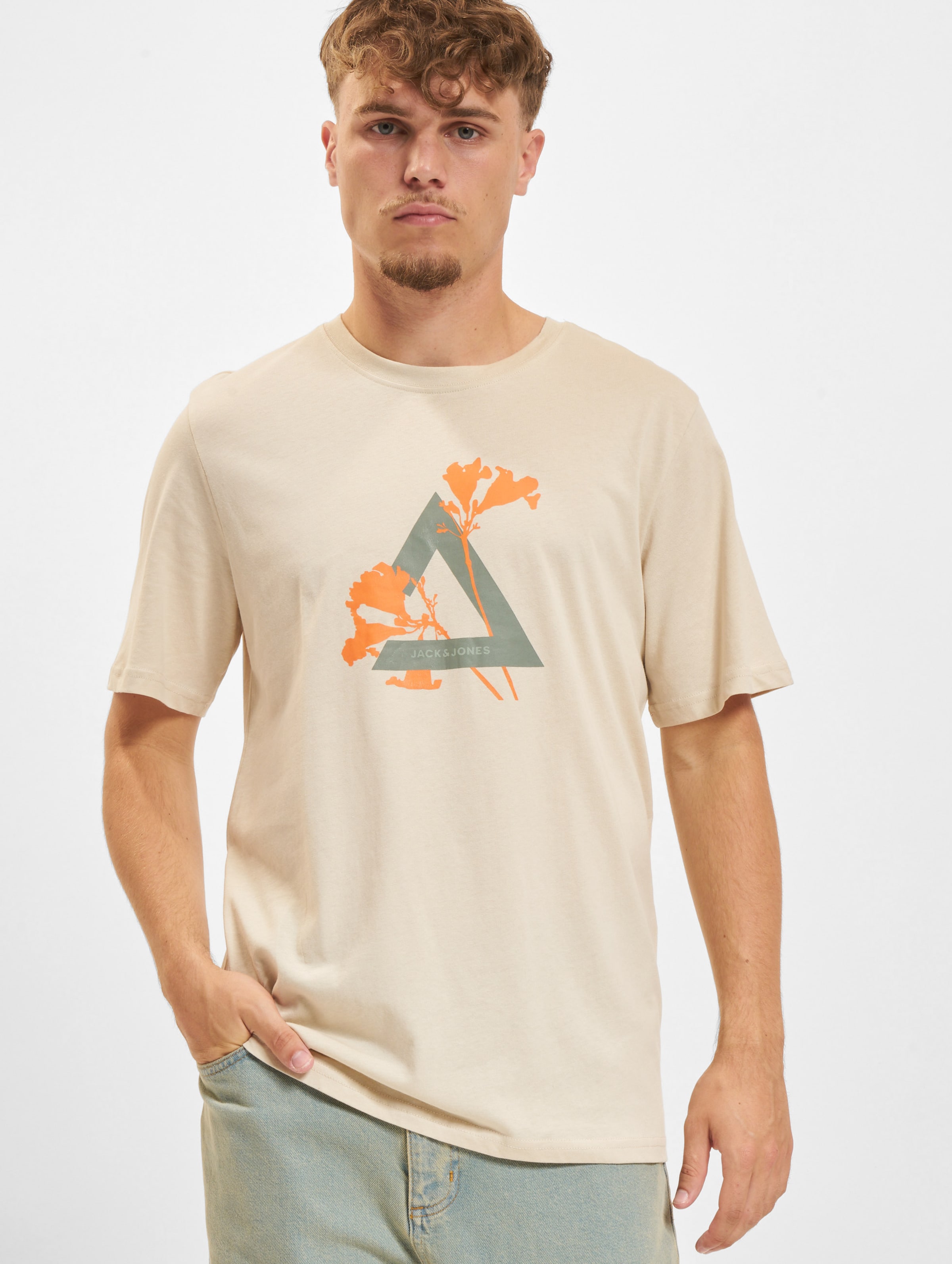 Jack & Jones Floral Triangle Crew Neck T-Shirts Männer,Unisex op kleur beige, Maat S