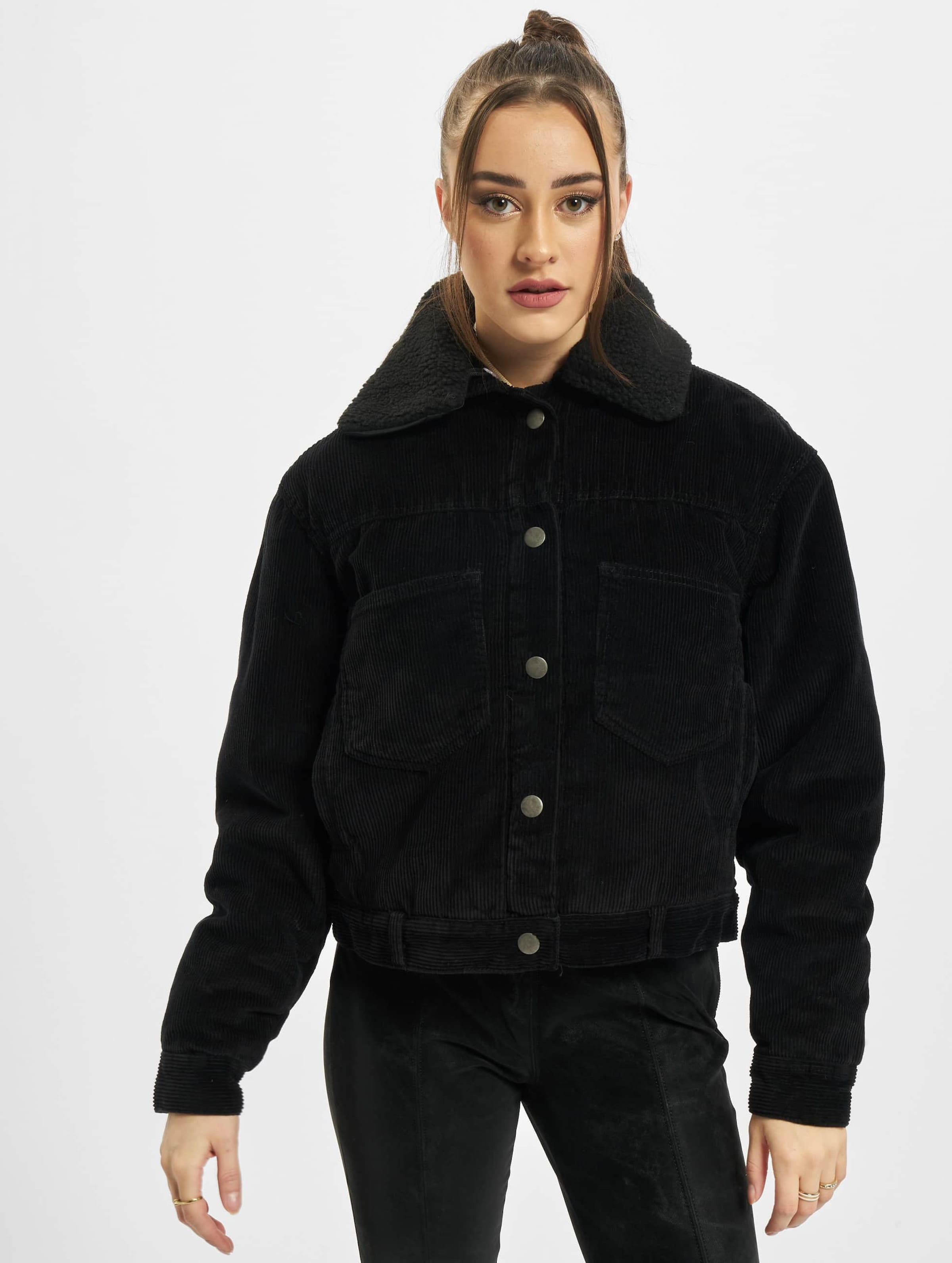 Urban Classics Ladies Oversized Corduroy Sherpa Jacket Vrouwen op kleur zwart, Maat XXL