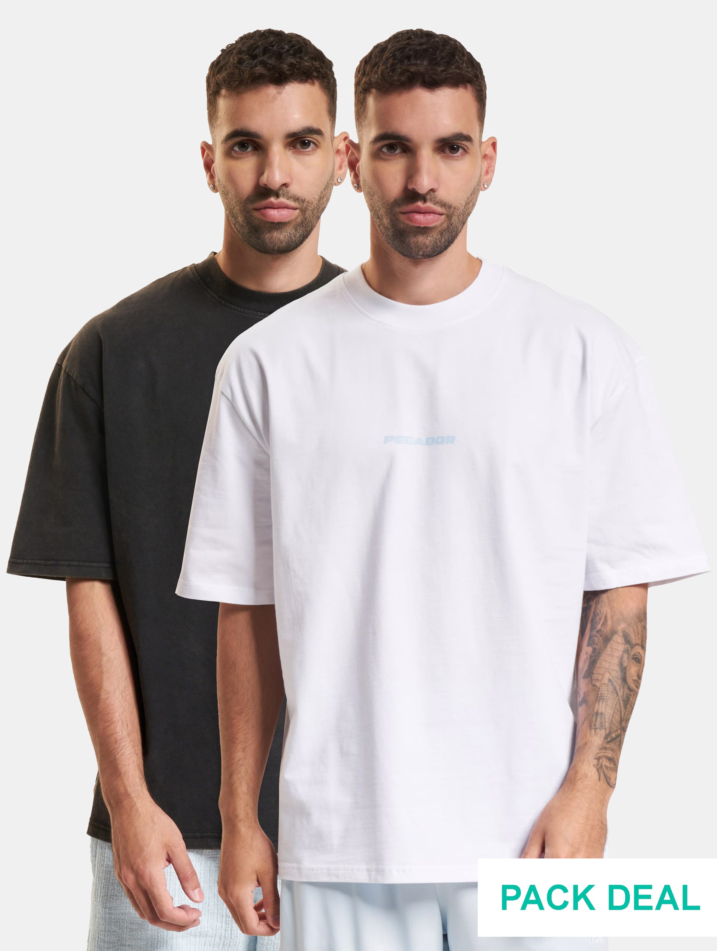 PEGADOR Colne Logo Deal 2 Pack Oversized T-Shirts Männer,Unisex op kleur zwart, Maat XXL