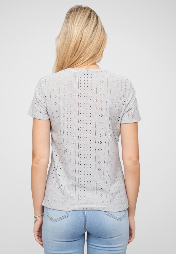 T-Shirt mit Lochmuster und Rundhals-1