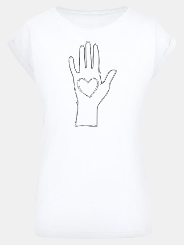 Ladies Peace - Scribble Hand Heart White Extended Shoulder-2