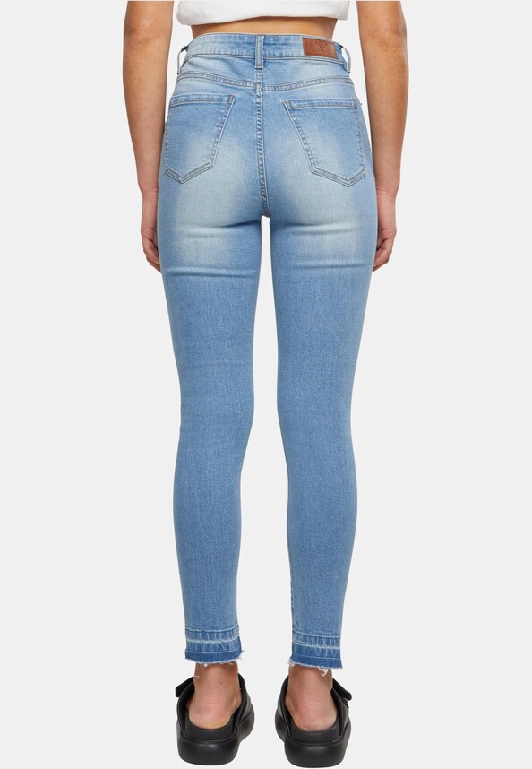 Ladies Skinny High Waist Open Hem Jeans-1