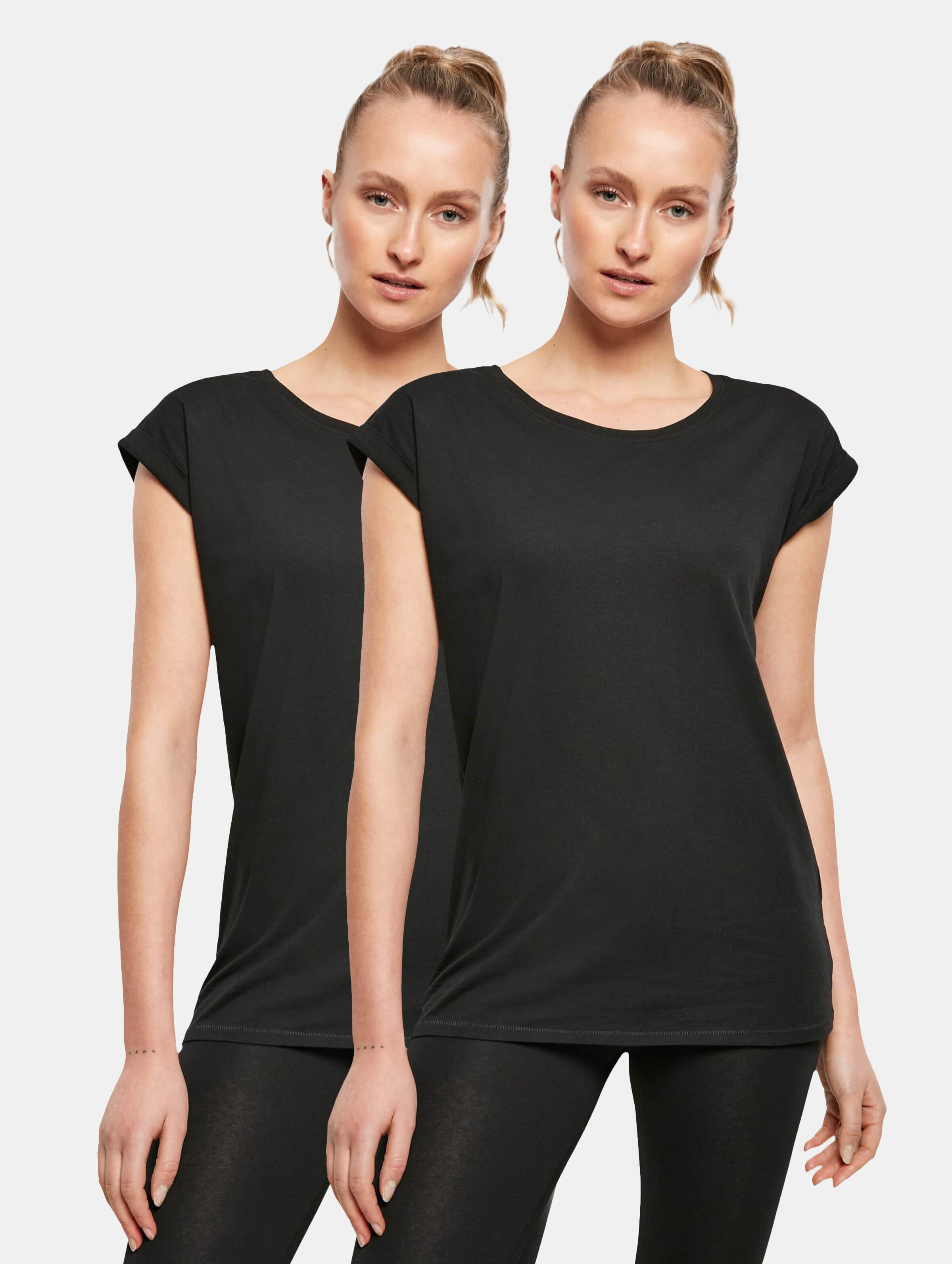 Build Your Brand Ladies Viscose Tee 2-Pack Vrouwen op kleur zwart, Maat XL