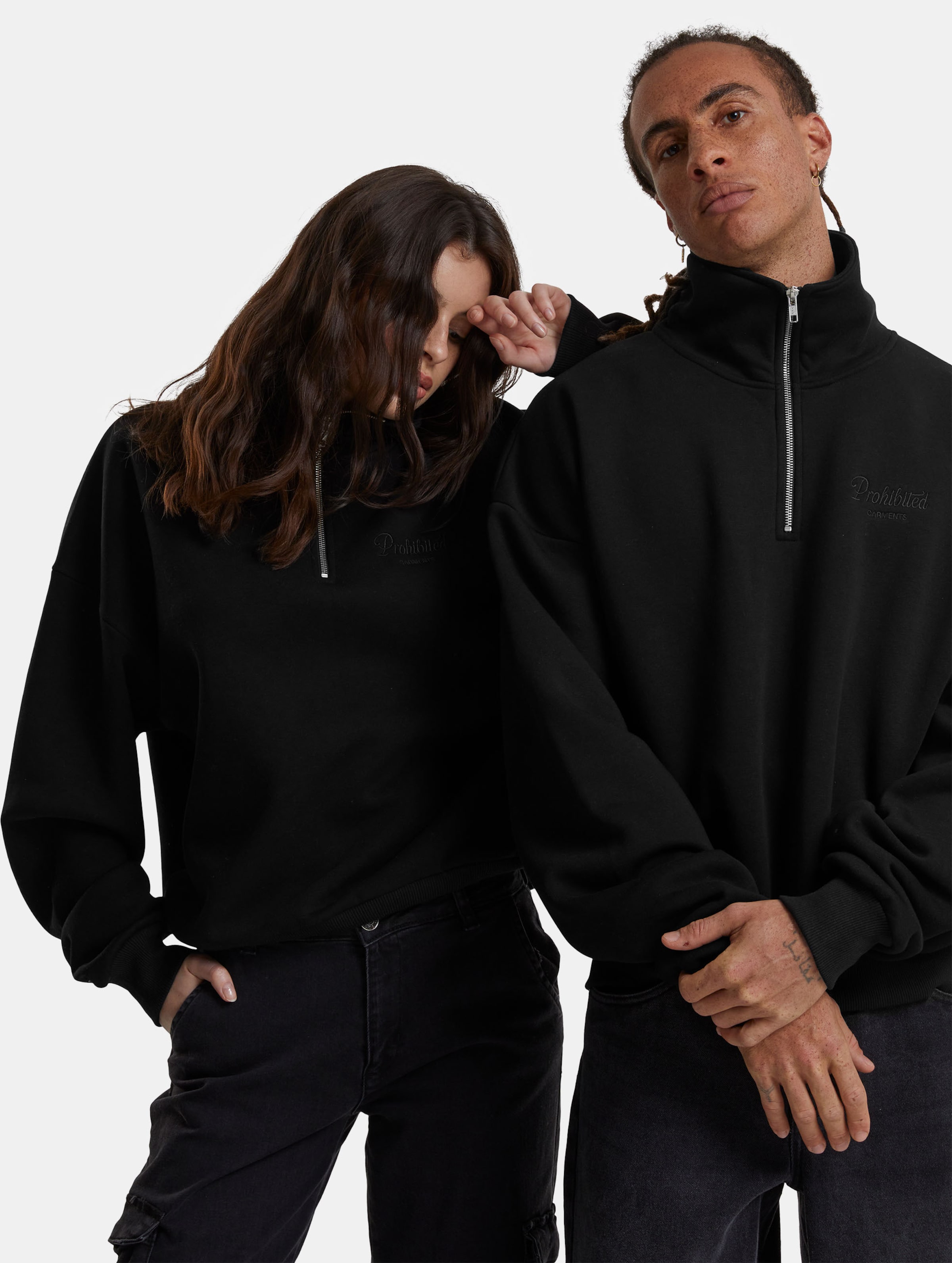 Prohibited PB Garment Half Zip Pullover Frauen,Männer,Unisex op kleur zwart, Maat L