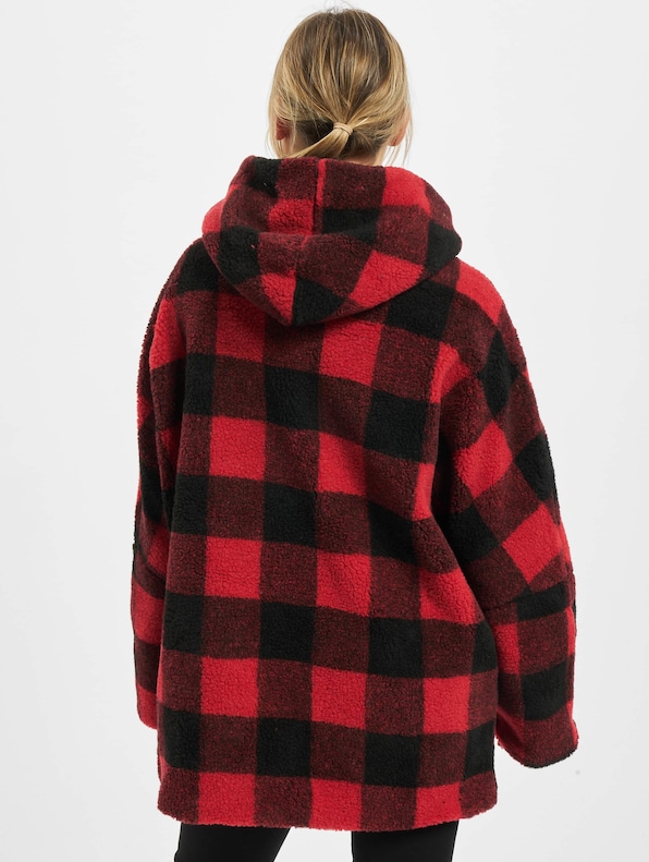 Ladies Hooded Oversized Check Sherpa-1