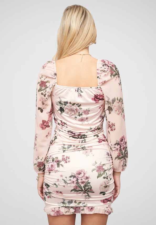 Rüschen Kleid mit Blumenprint & Raffung-1