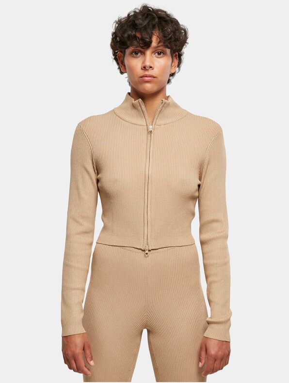  Ladies Cropped Rib Knit Zip -2