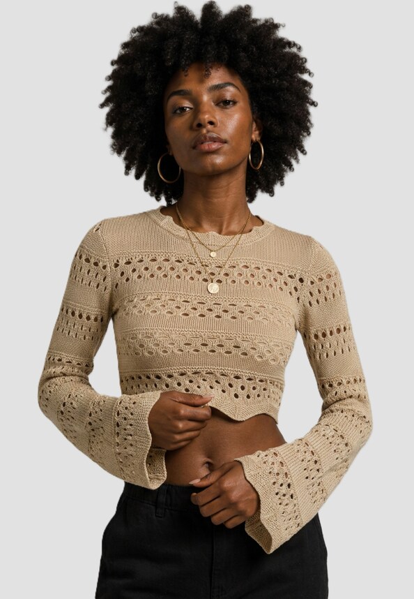 Ladies Cropped Crochet Knit-0