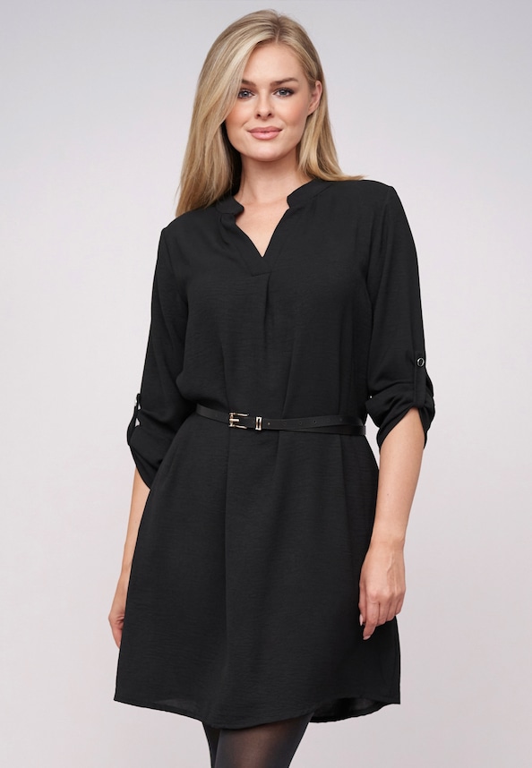 Musselin Dress with turn-up sleeves and belt-0
