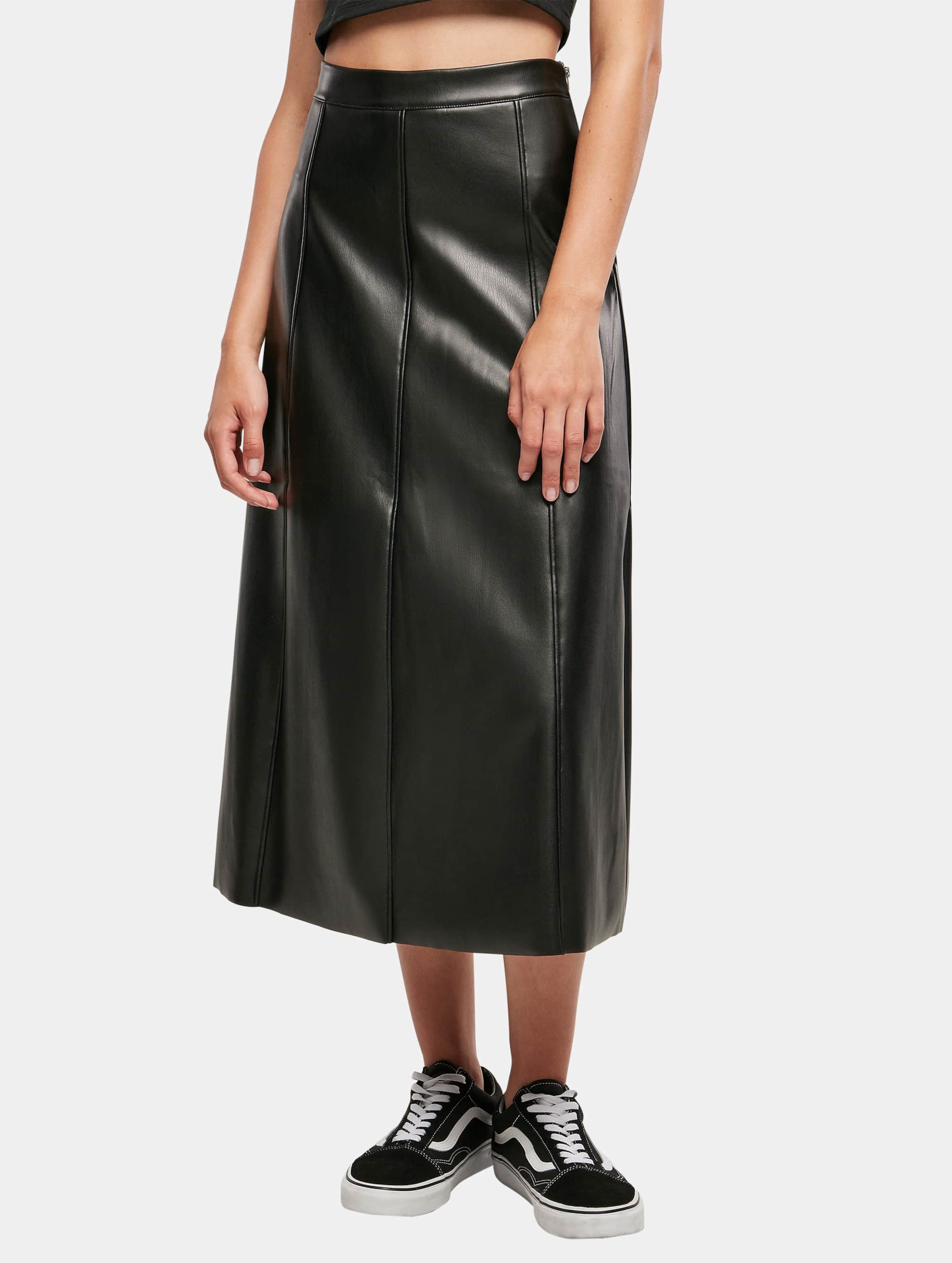 Urban Classics Ladies Synthetic Leather Midi Skirt Vrouwen op kleur zwart, Maat 5XL