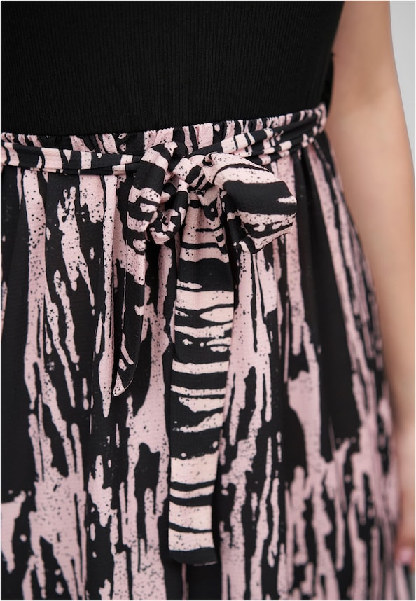 2-Tone Kleid mit Bindegürtel und Abstrakt Print-5