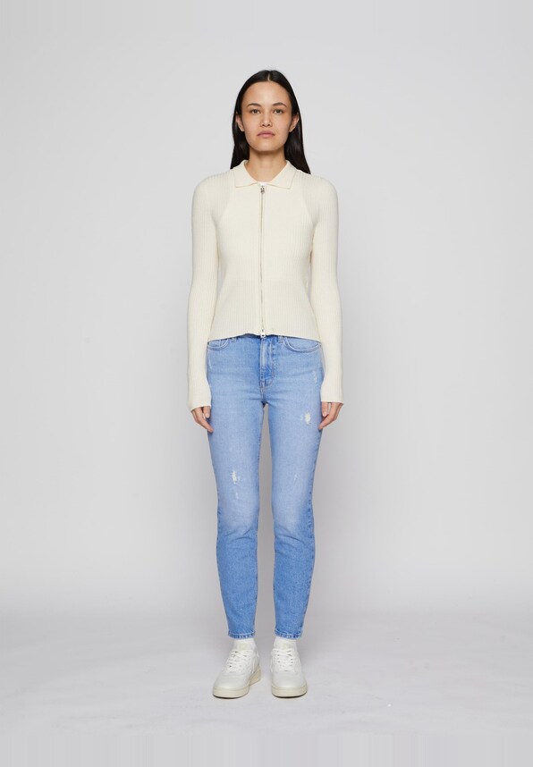 Ibi Rib O-Neck Zipper Cardi-4