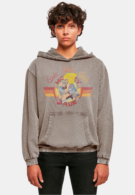 Ladies Motley Crue - Bomber Girl Acid Washed Oversized -0