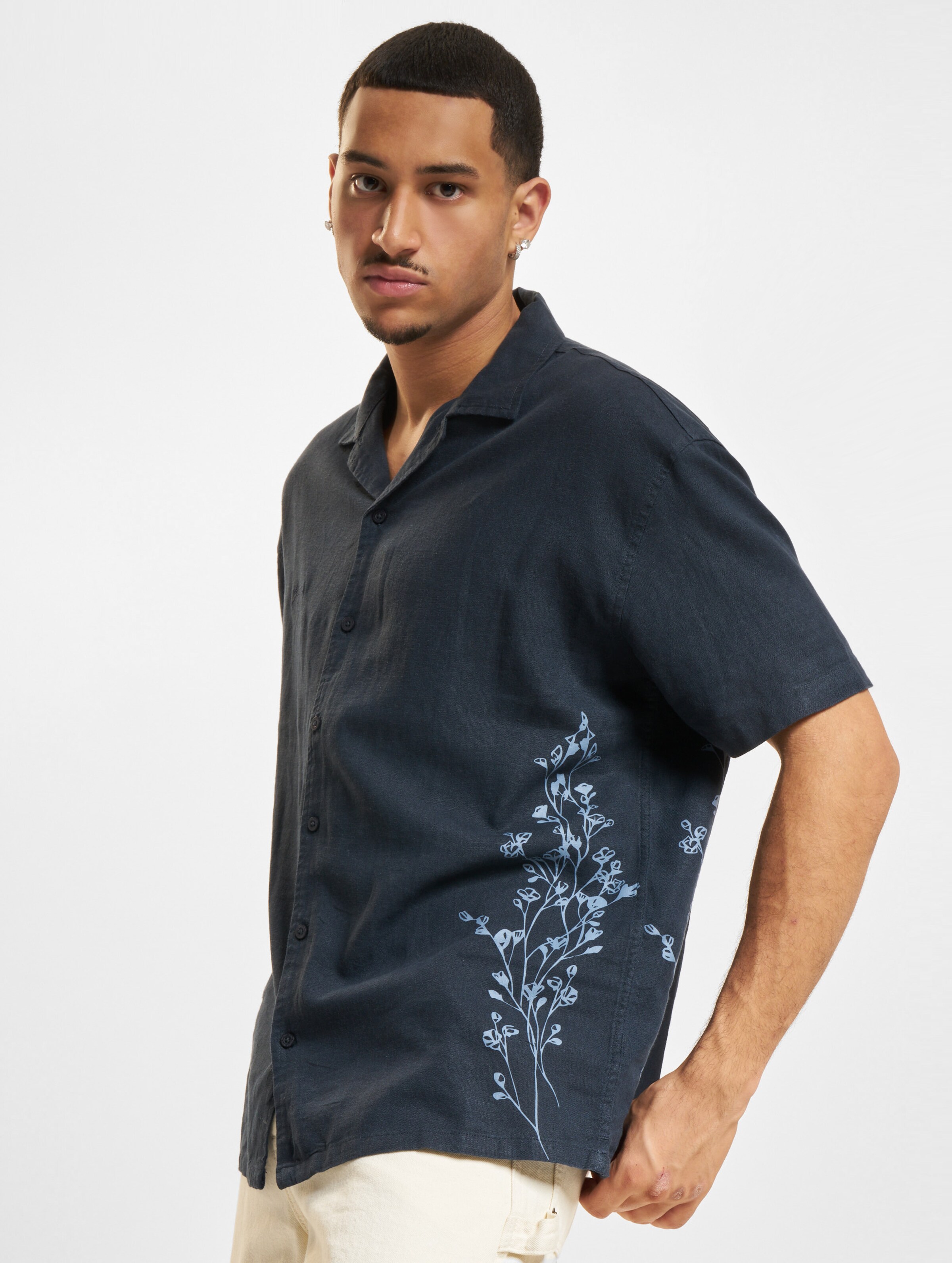 Denim Project Printed Linen Cuban Shirt Männer,Unisex op kleur blauw, Maat L