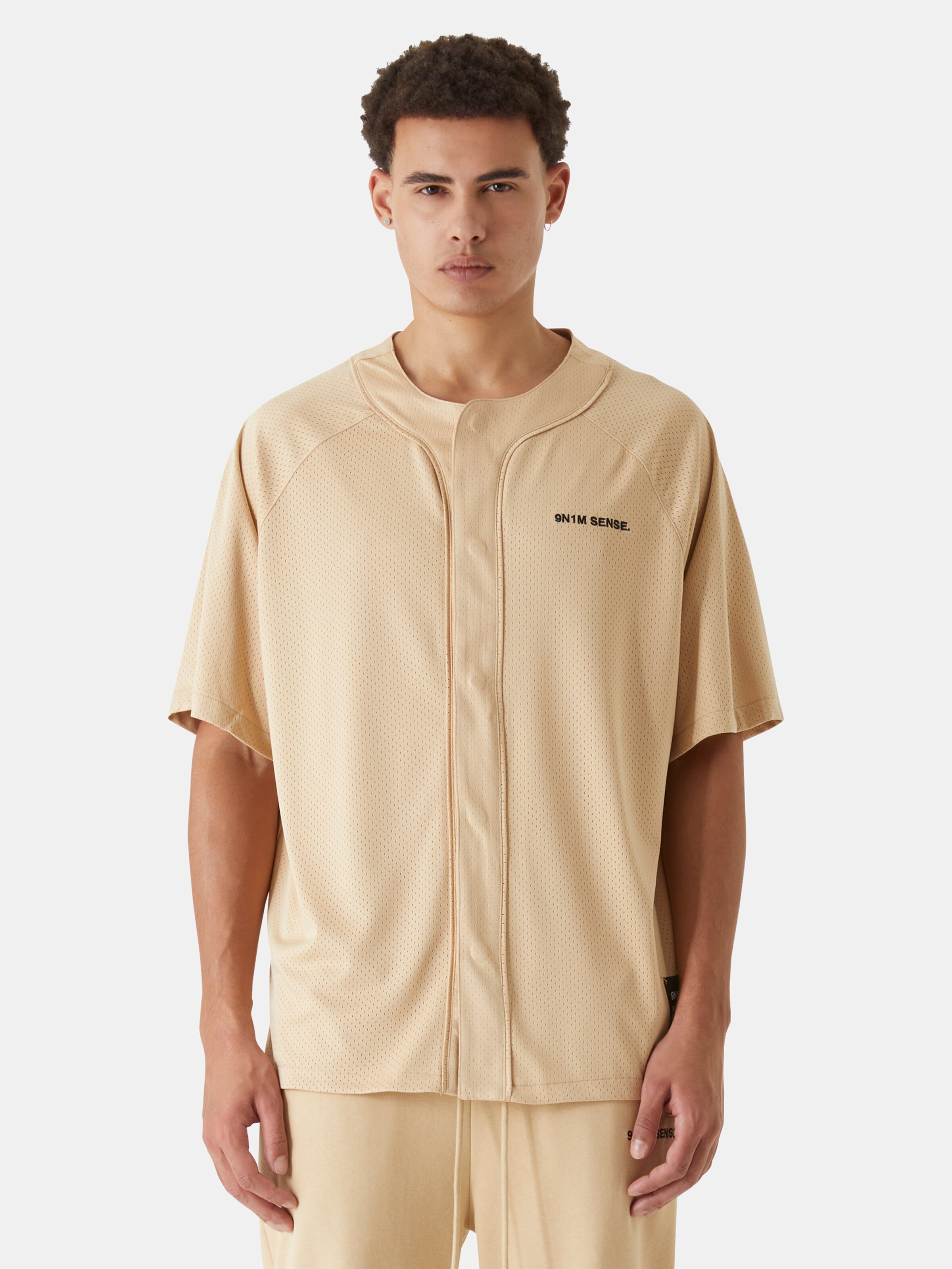 9N1M SENSE Mesh Hemd Männer op kleur beige, Maat M