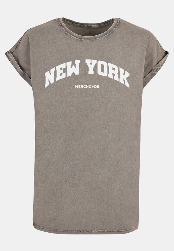 Ladies New York Wording - Acid Washed T-Shirt-0