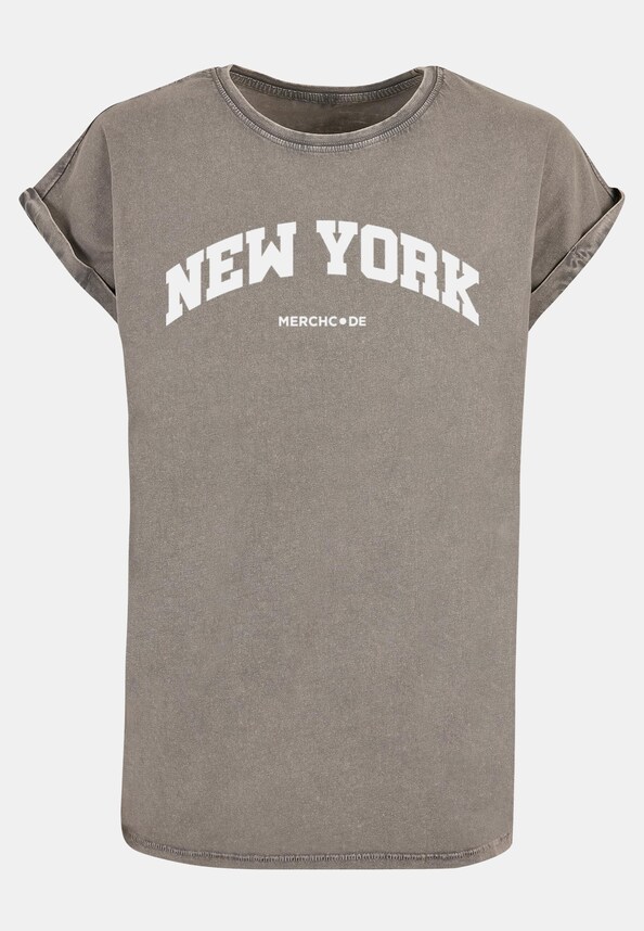 Ladies New York Wording - Acid Washed T-Shirt-0