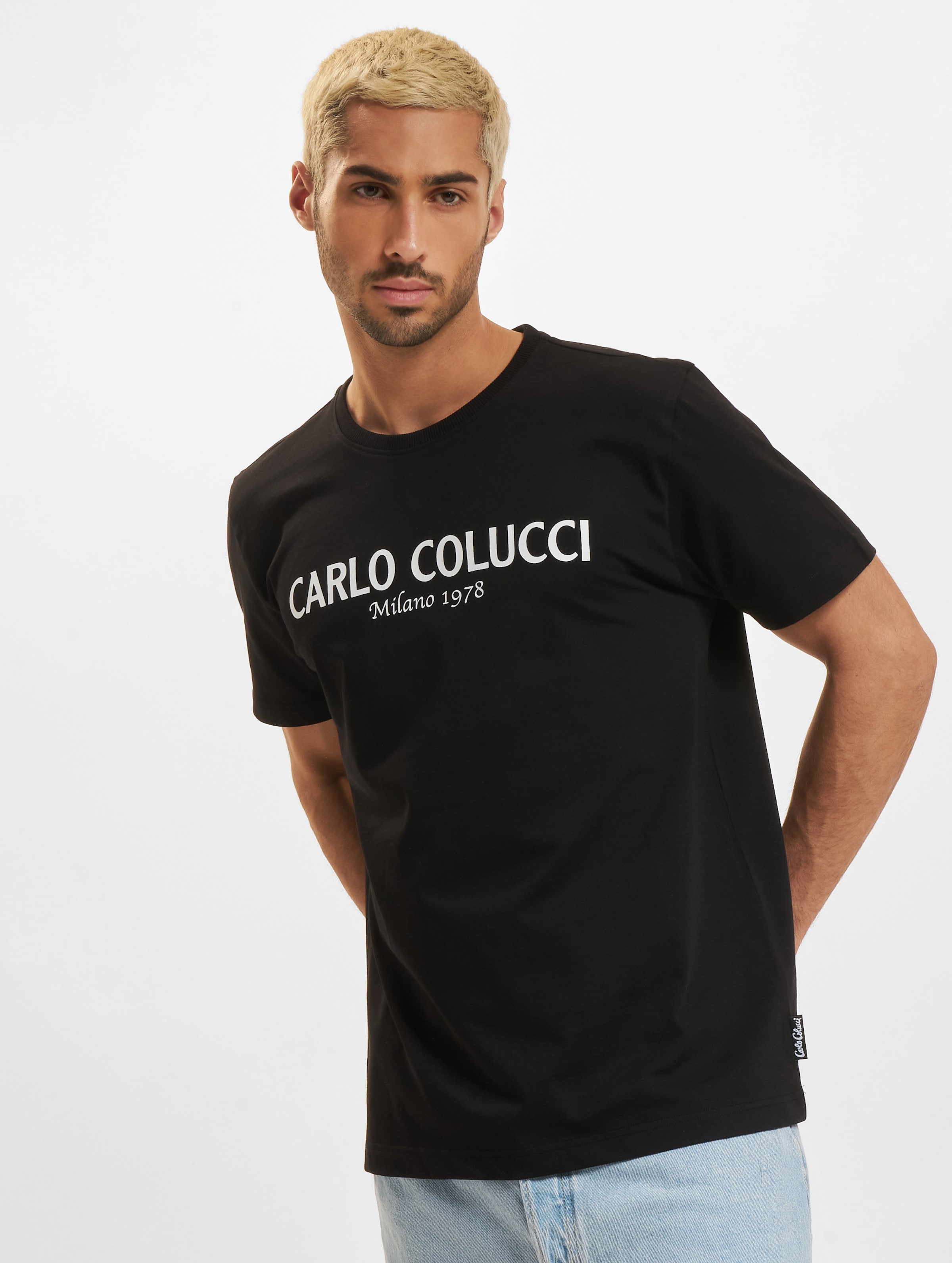 Carlo Colucci Basic T-Shirt Mannen op kleur zwart, Maat XL