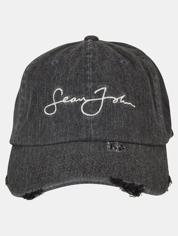 Sean John JA223-009-03 Script Logo Distressed Denim Cap-0