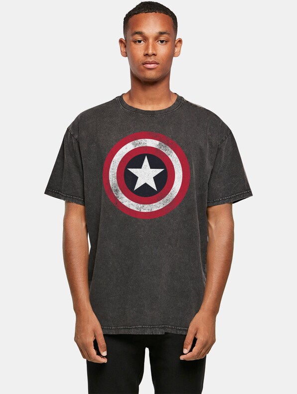Avengers - Captain America Distressed Shield Acid Washed Oversize -0