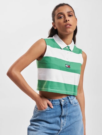 Tommy Jeans Badge Stripe Sl Polo Crop Top