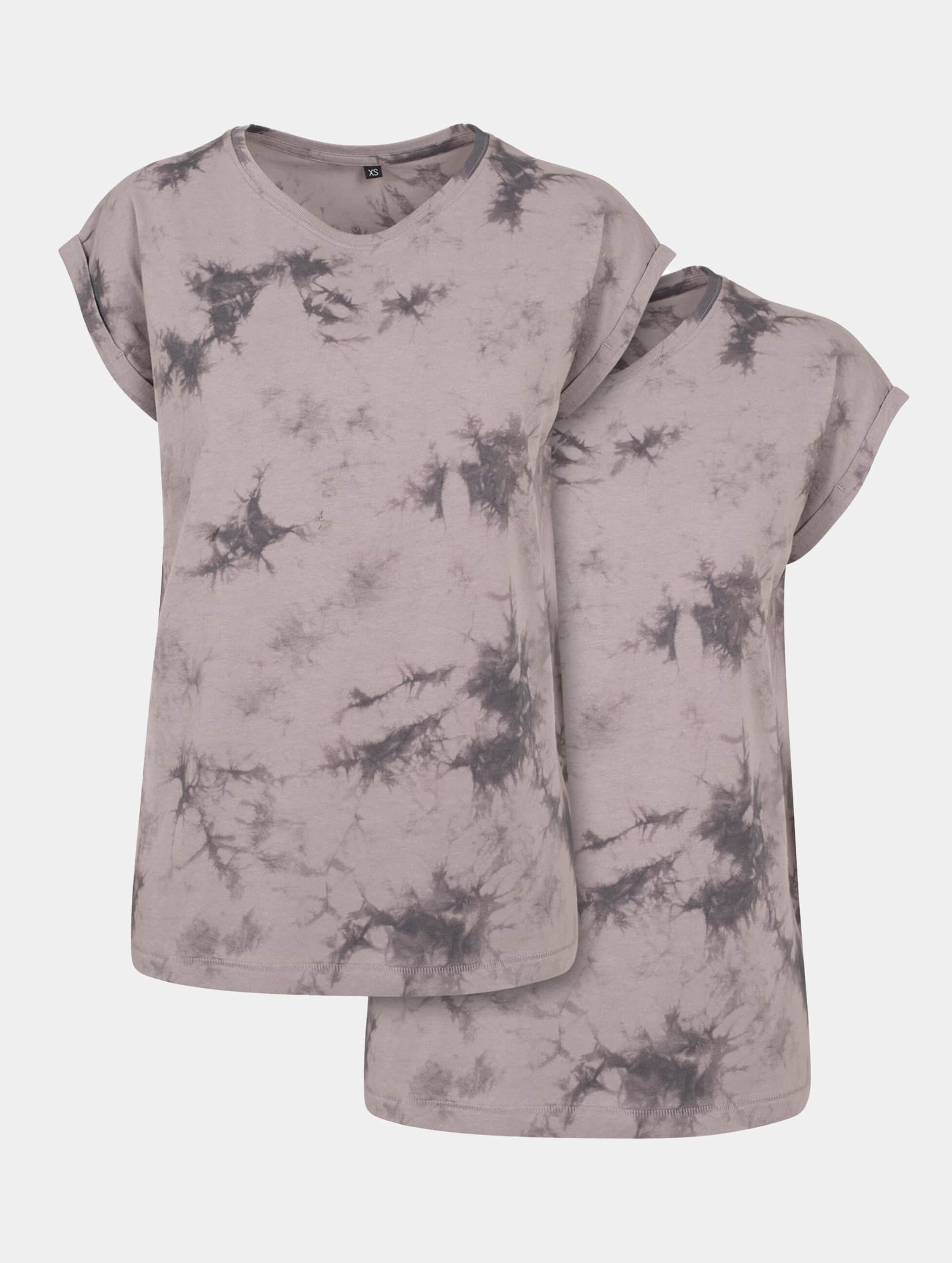 Build Your Brand Ladies Batik Dye Extended Shoulder Tee 2-Pack Vrouwen op kleur grijs, Maat XL