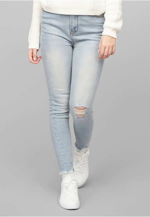 High-Waist Skinny Jeans Hose mit Destroy Details 5 Pockets-0