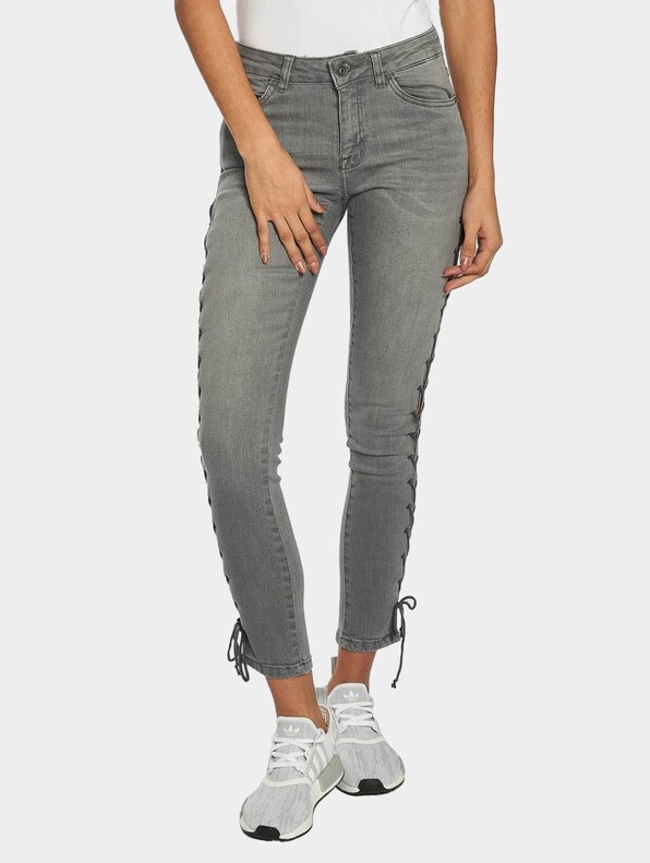 Ladies Denim Lace Up Skinny Pants-0