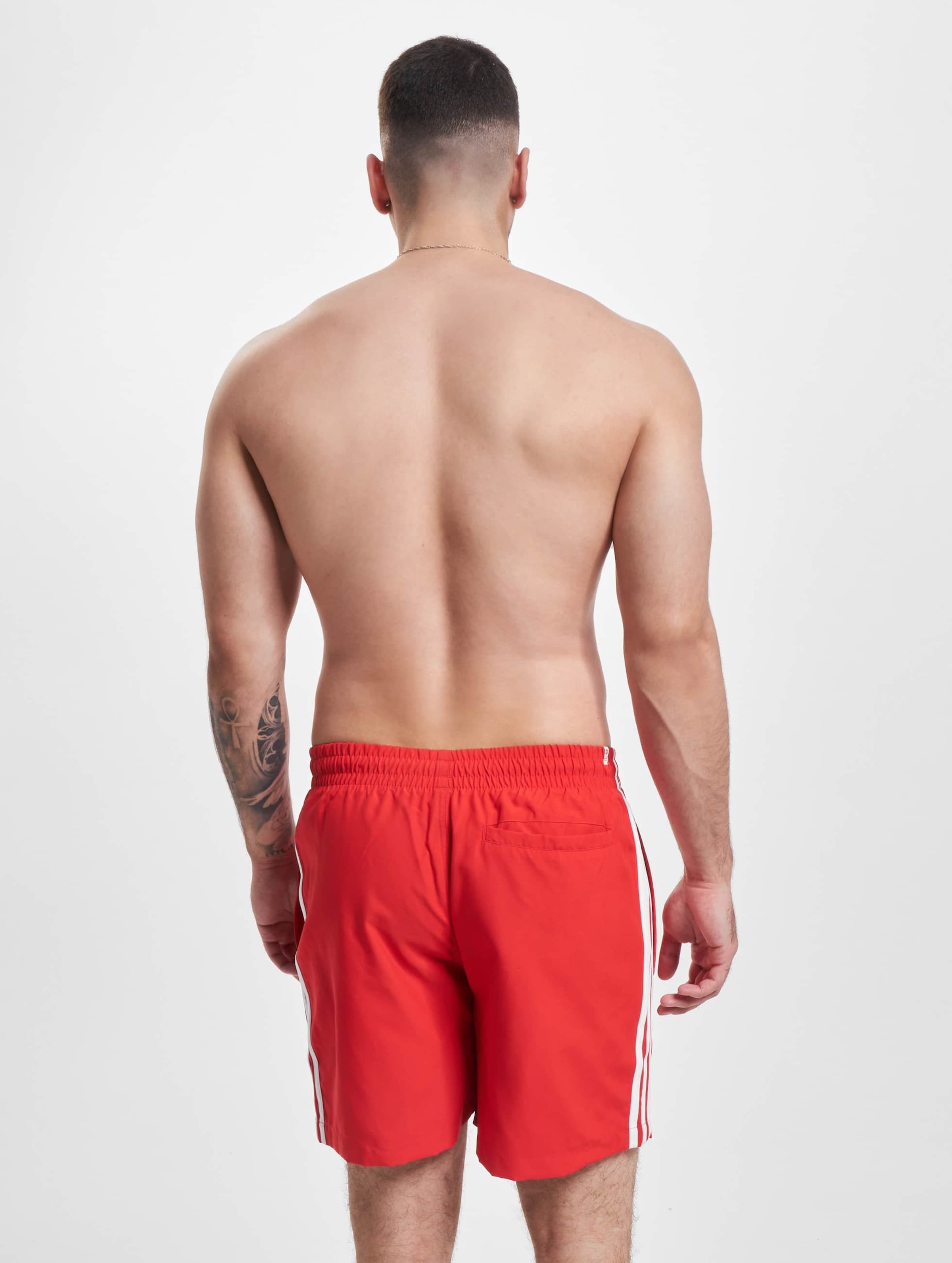 Adidas 3 stripe outlet swim shorts red