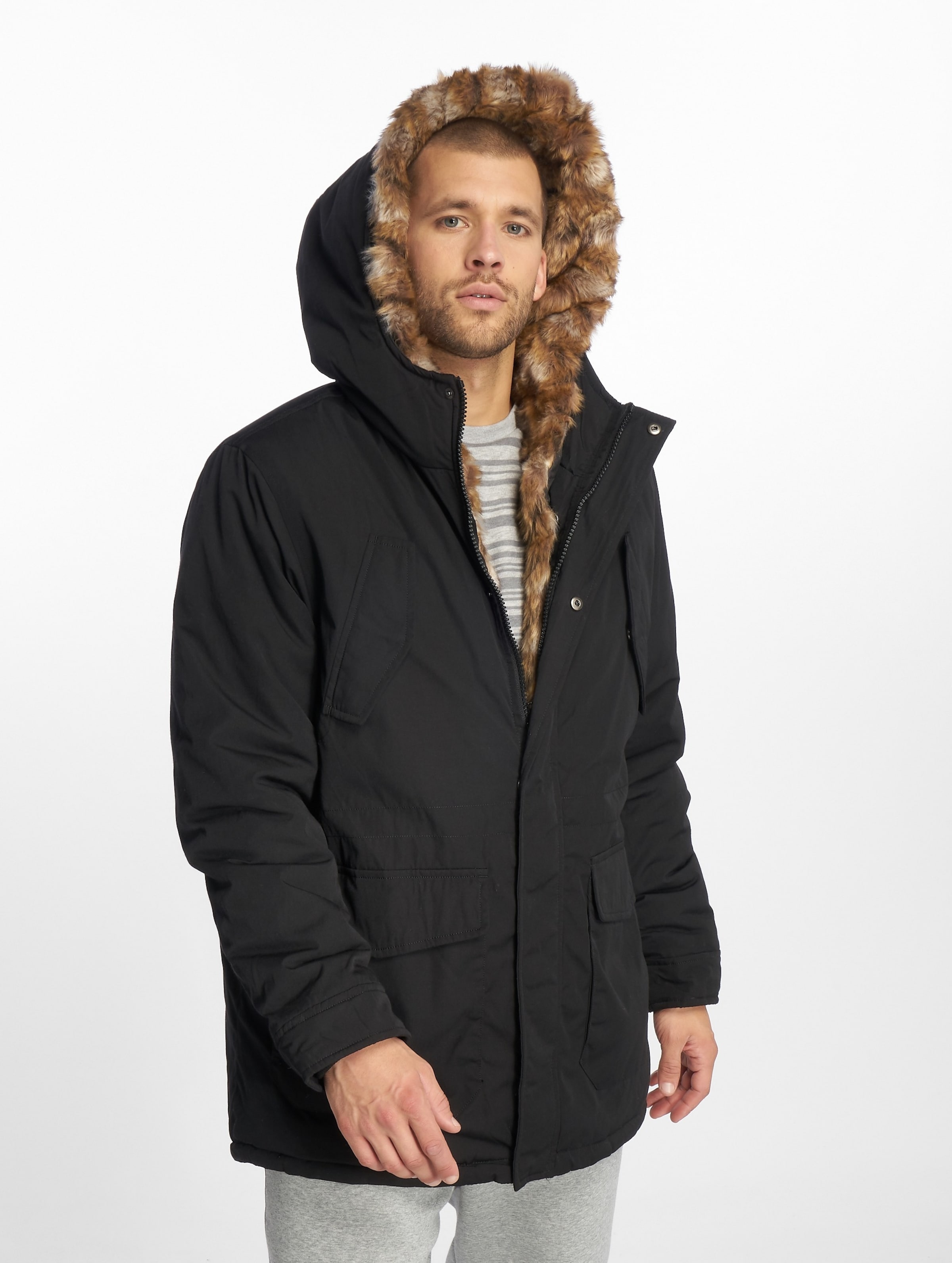 Urban Classics Hooded Faux Fur Parka Mannen op kleur zwart, Maat S