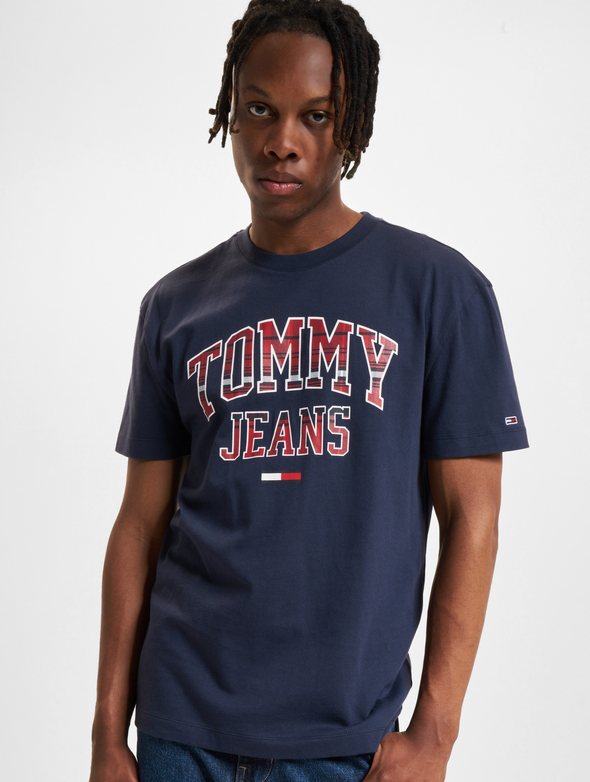 Tommy Jeans Plaid Collegiate T-Shirt op kleur blauw, Maat S