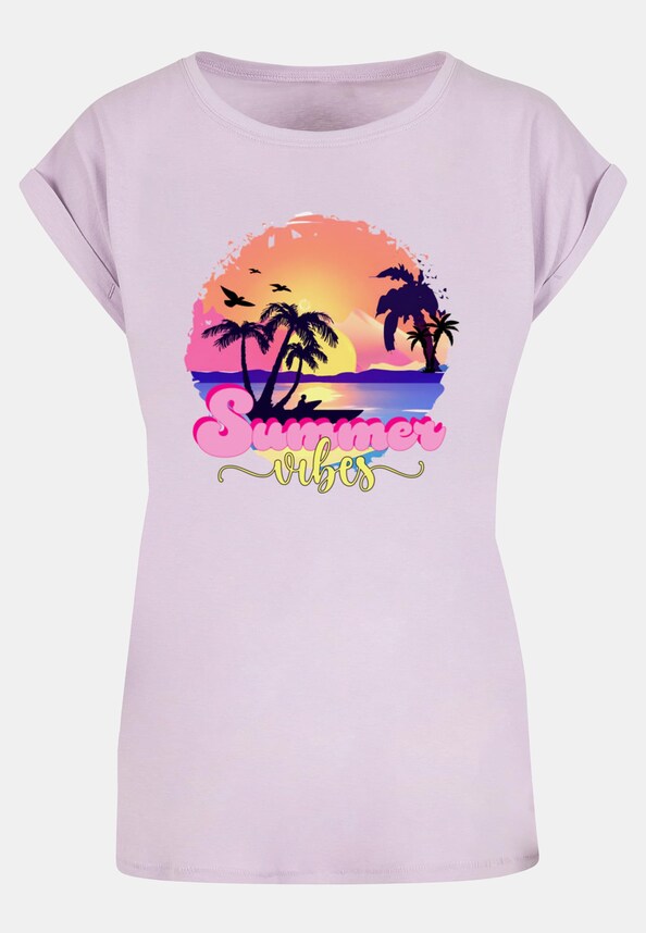 Ladies Summer Vibes Sunset Extended Shoulder Tee-4
