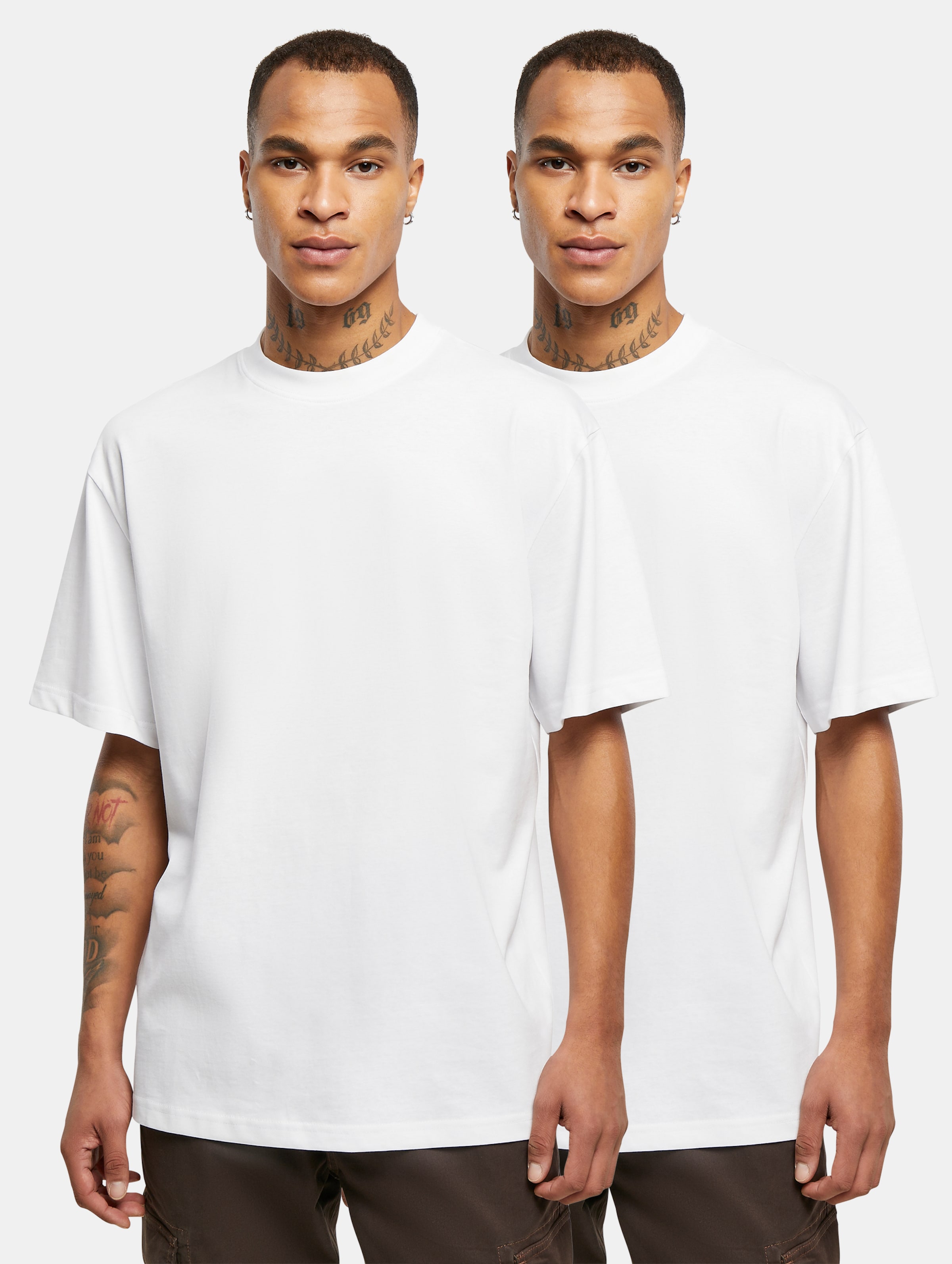 Urban Classics - Tall 2-pack Heren T-shirt - XXL - Wit/Wit
